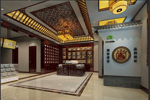 良庆古朴典雅的中式茶叶店大堂设计效果图